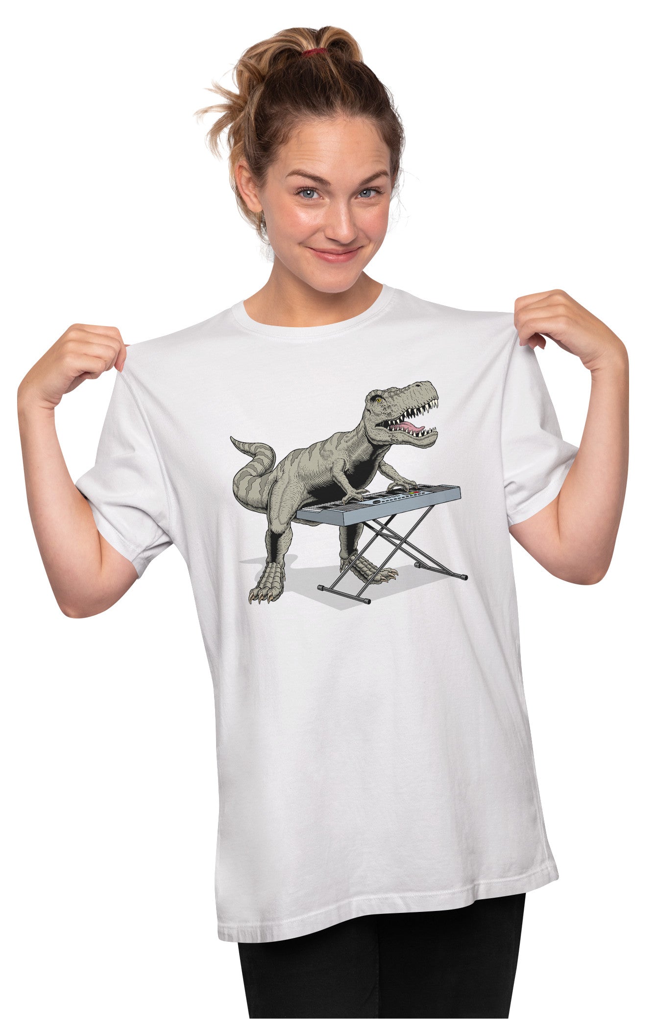 T-Rex Playing Piano - Dinosaur Pianist Oversized Unisex T-shirt