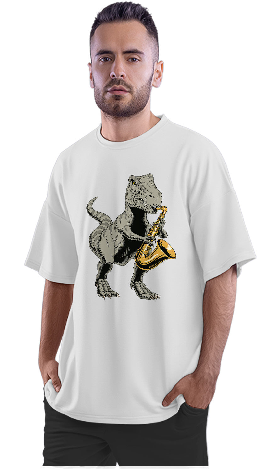 T-Rex Playing Saxophone Oversized Unisex T-shirt
