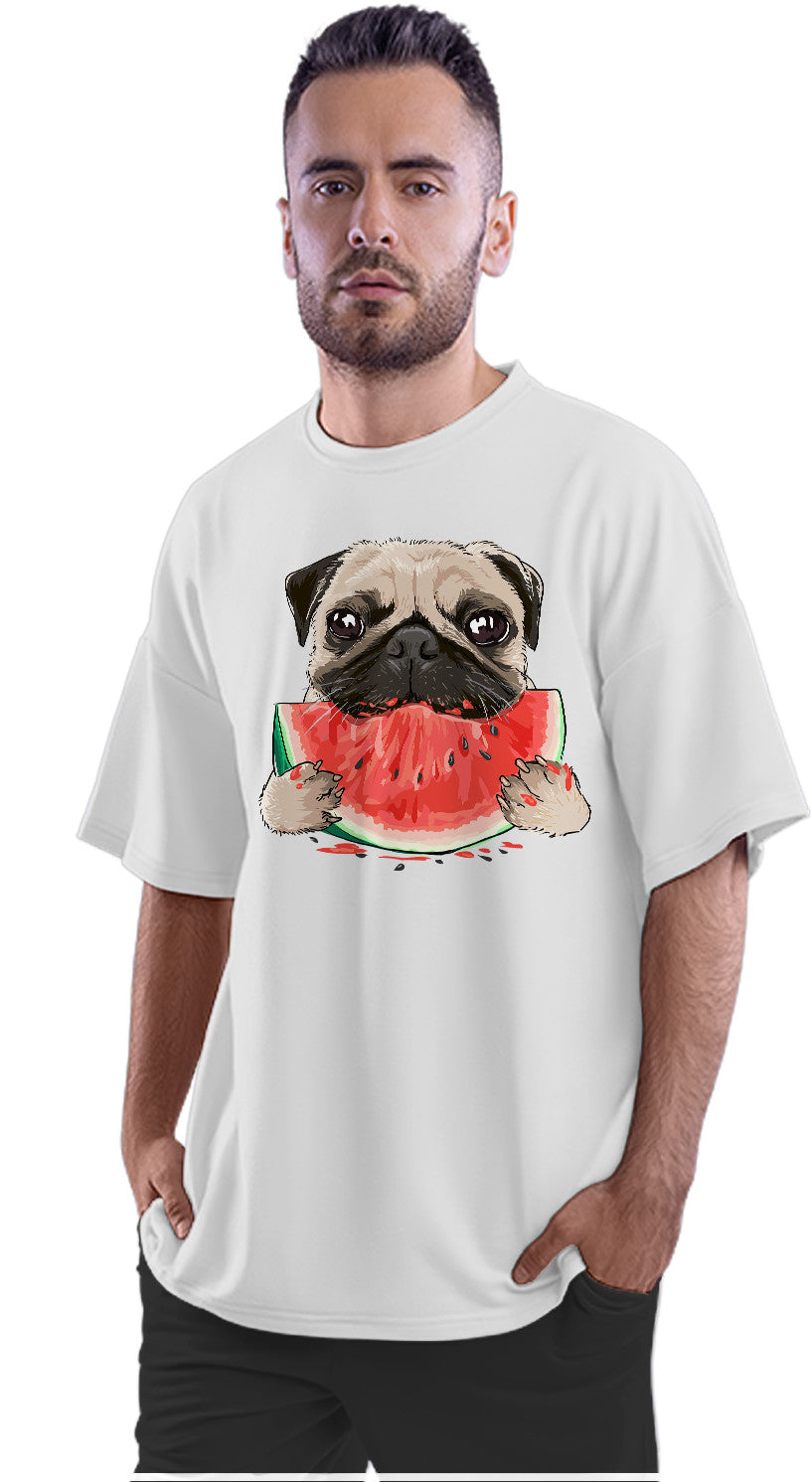 Pug Eating Watermelon Oversized Unisex T-shirt