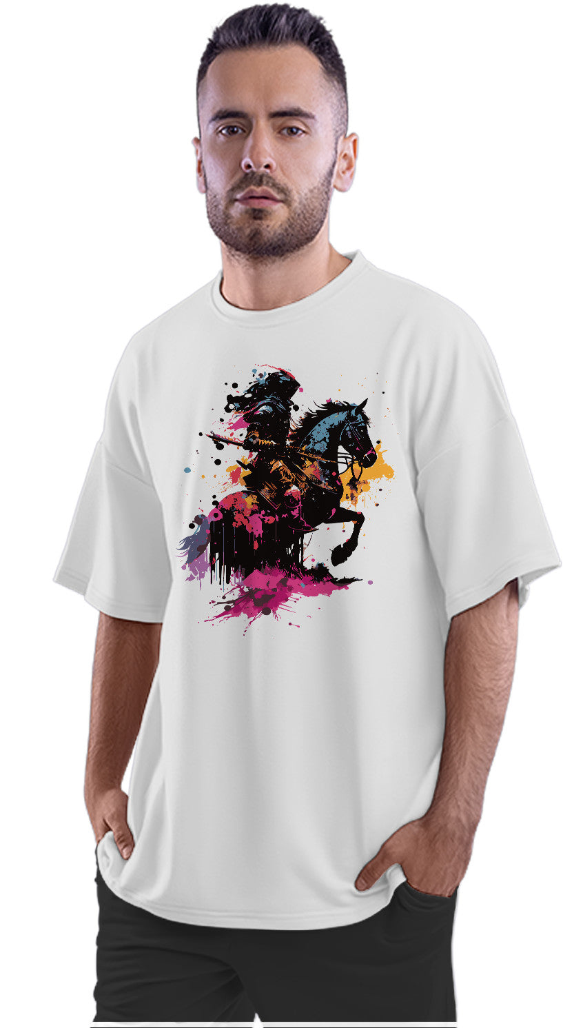 Warrior Riding Horse In Watercolor Oversized Unisex T-shirt