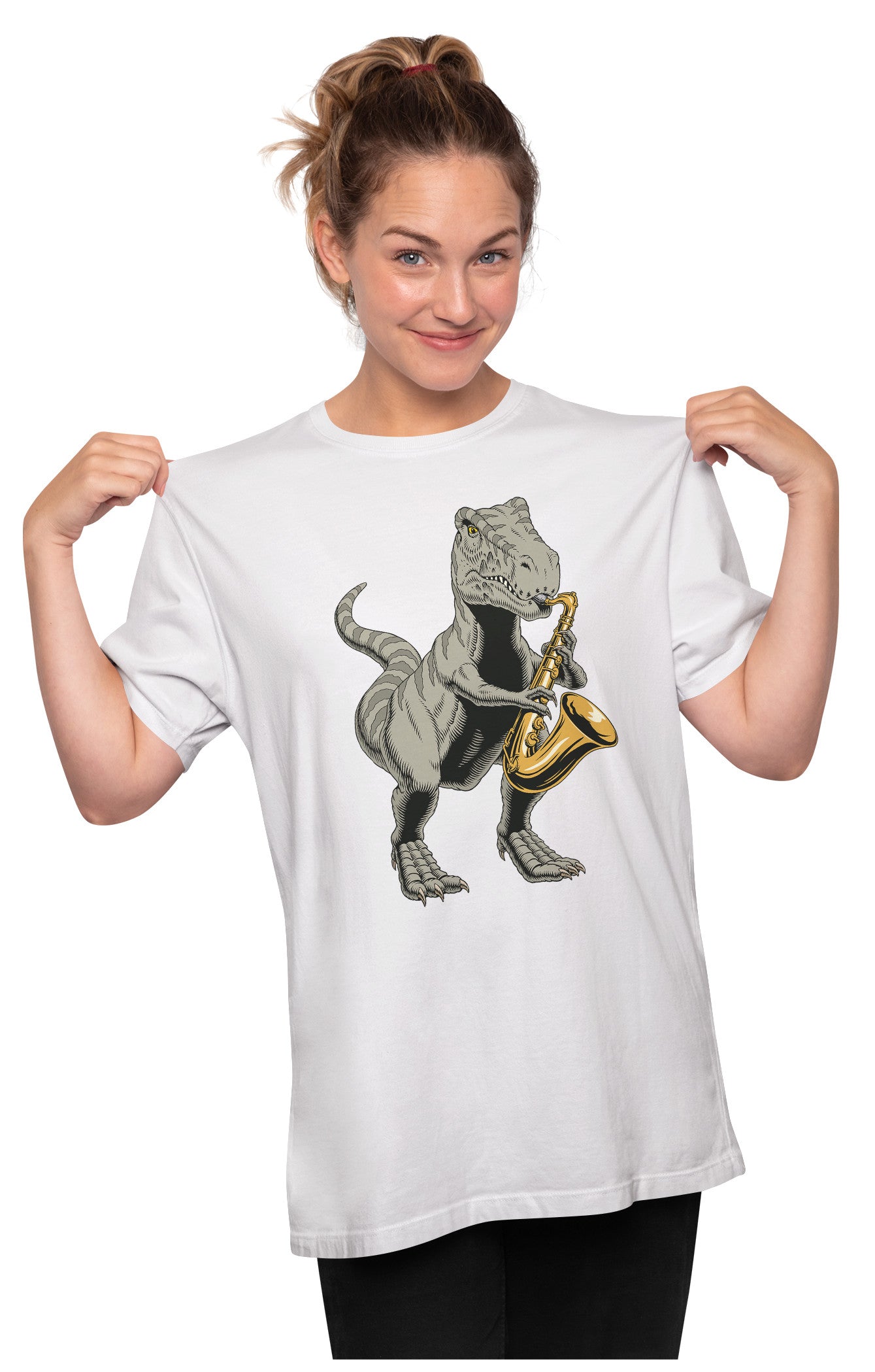T-Rex Playing Saxophone Oversized Unisex T-shirt