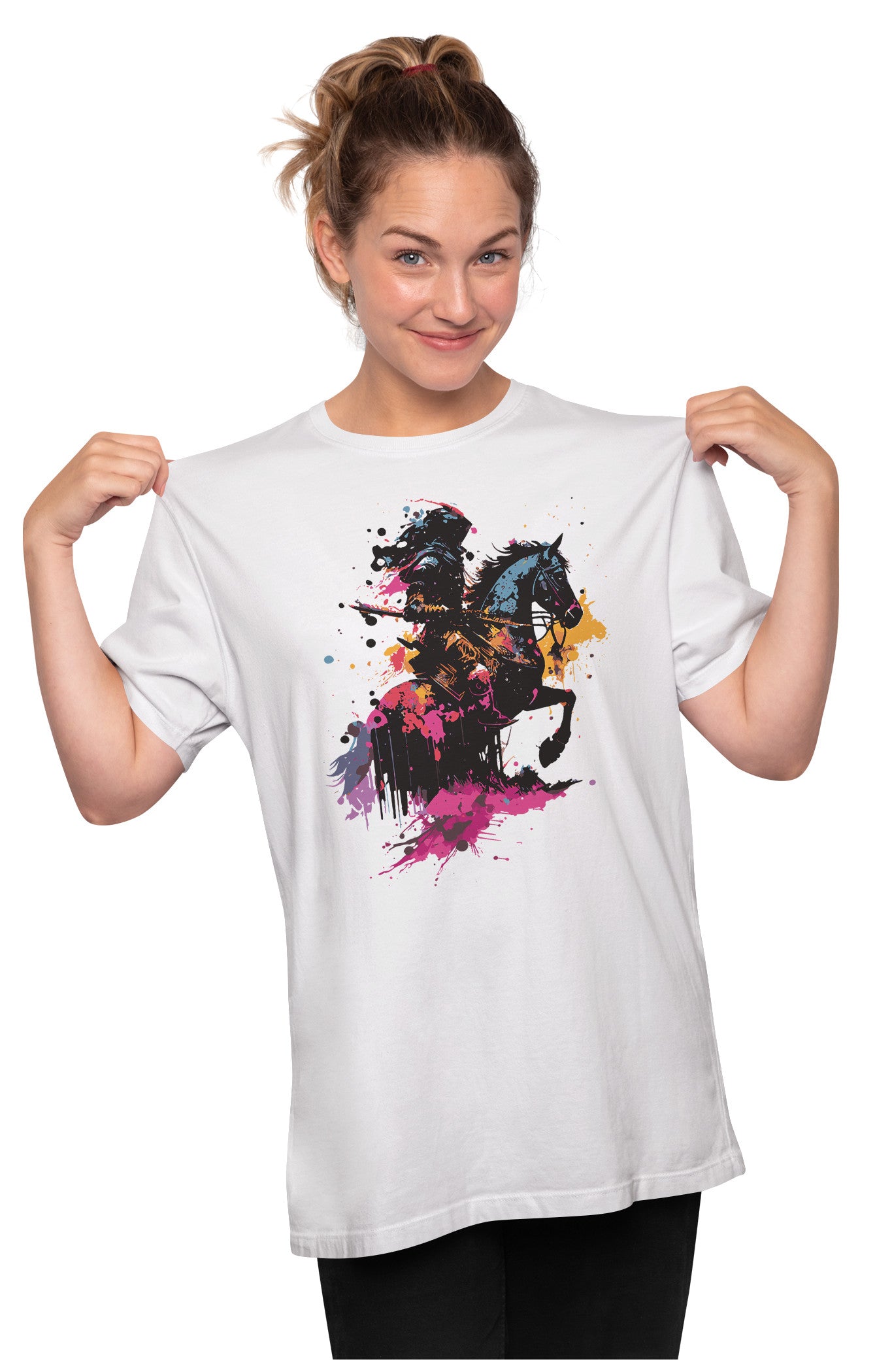 Warrior Riding Horse In Watercolor Oversized Unisex T-shirt