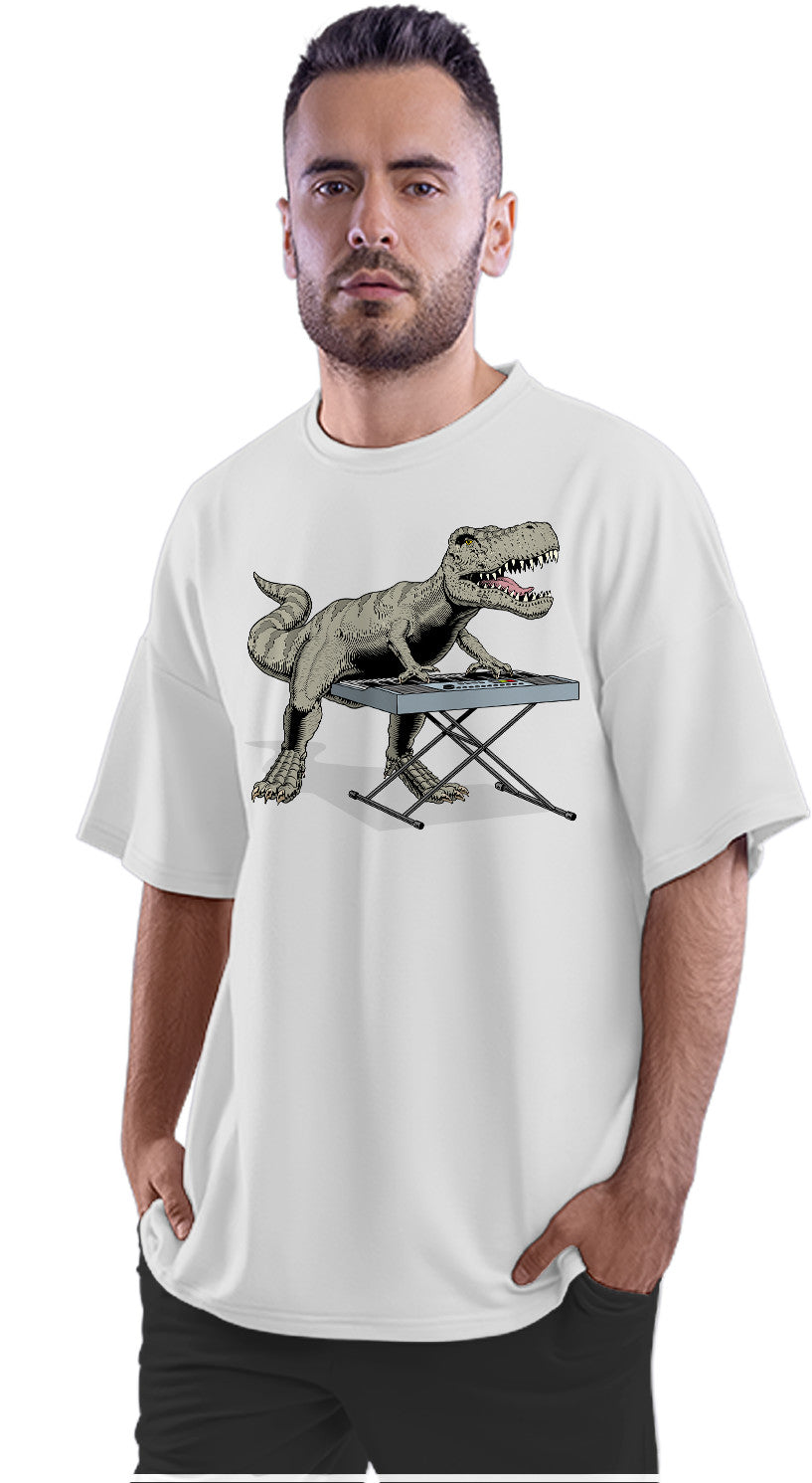 T-Rex Playing Piano - Dinosaur Pianist Oversized Unisex T-shirt