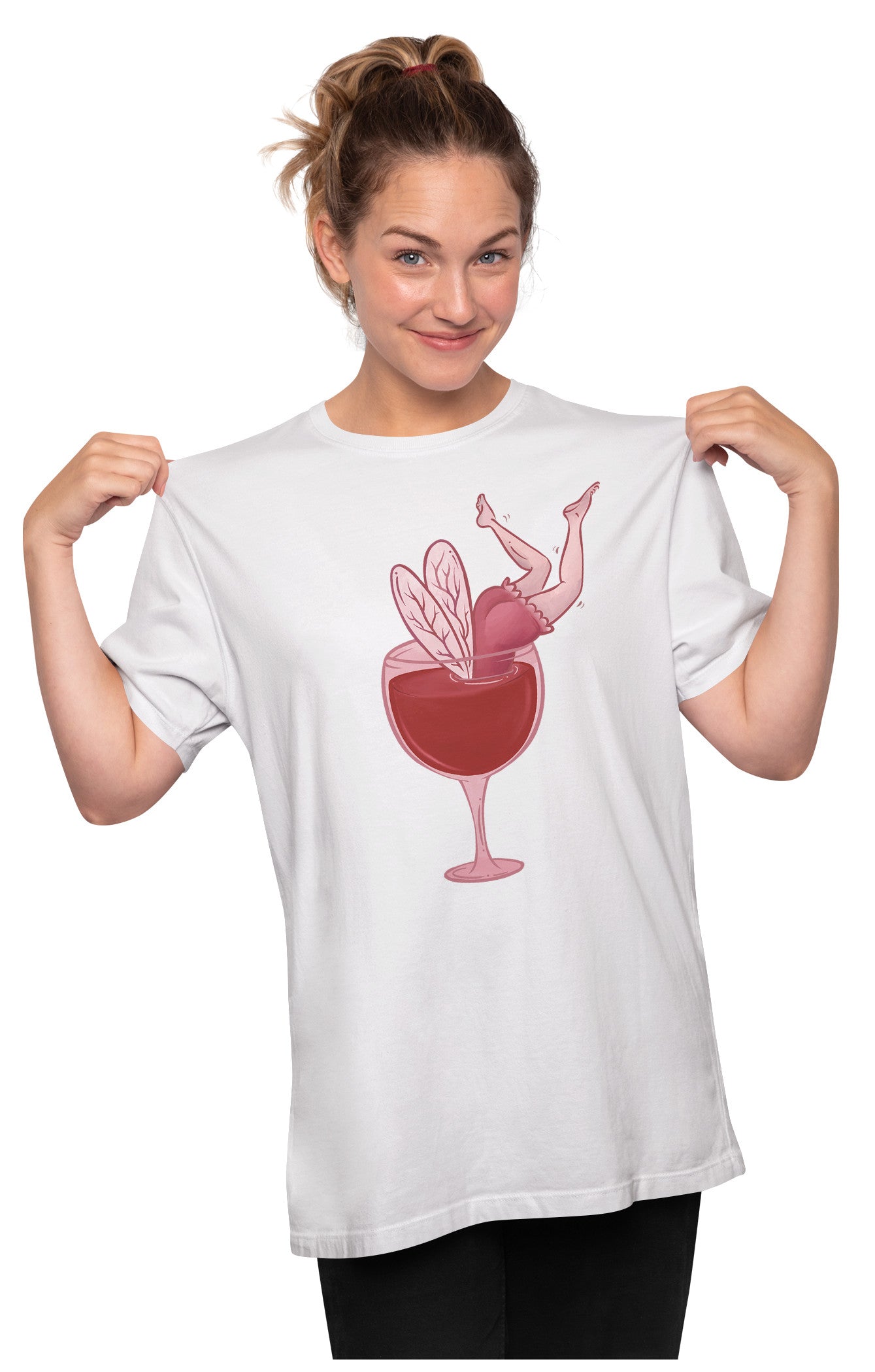 Drunk Wine Loving Fairy In A Wine Glass Oversized Unisex T-shirt