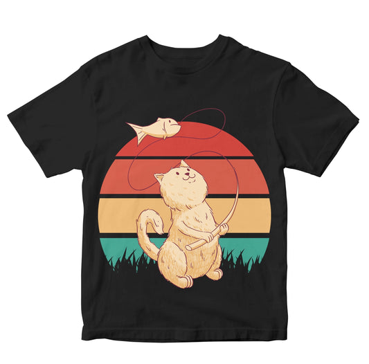 Cat Fishing - Retro Sunset Kids
