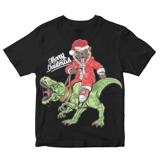 Christmas Pug Riding T-Rex - Merry Christmas & A Jurassic New Year Kids