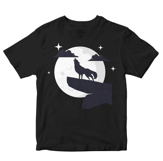 Wolf With Moon Background Kids