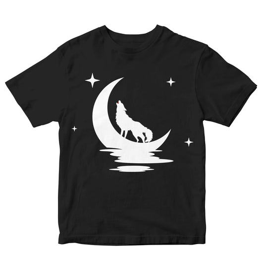 Wolf On Crescent Moon Kids