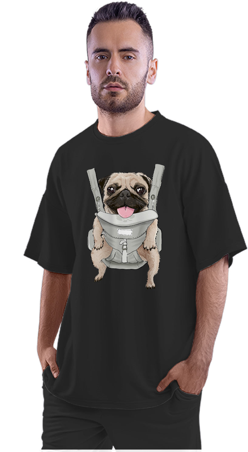 Cute Pug On Front Carrier Oversized Unisex T-shirt
