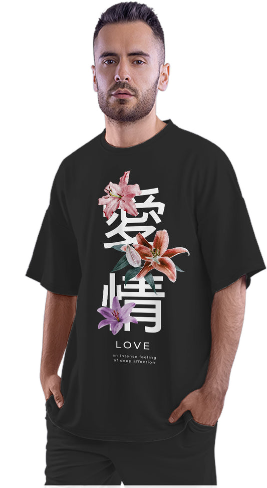 Love Floral Japanese Quote Oversized Unisex T-shirt