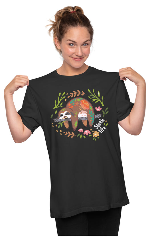 Sloth Life - Colourful Boho Sloth Oversized Unisex T-shirt