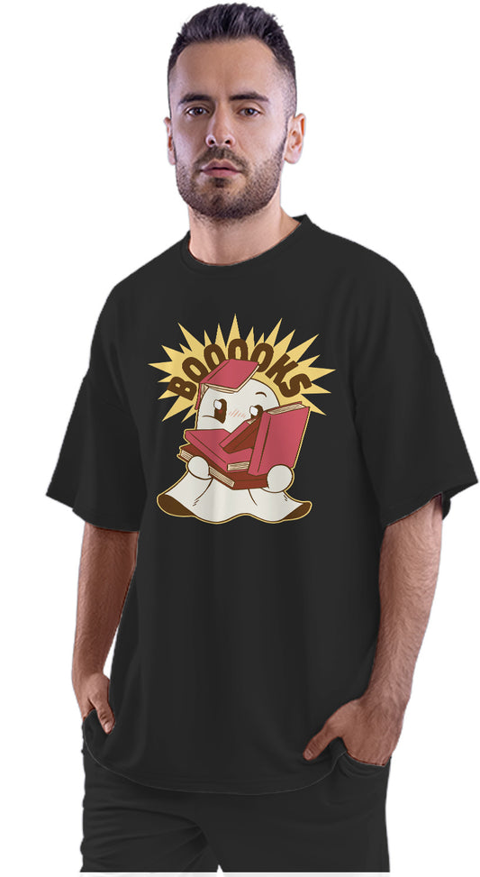 'Boooks' - Cute Ghost With Books Oversized Unisex T-shirt