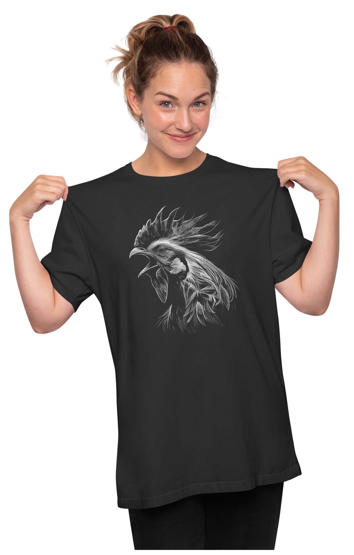 Realistic Rooster Illustration Oversized Unisex T-shirt