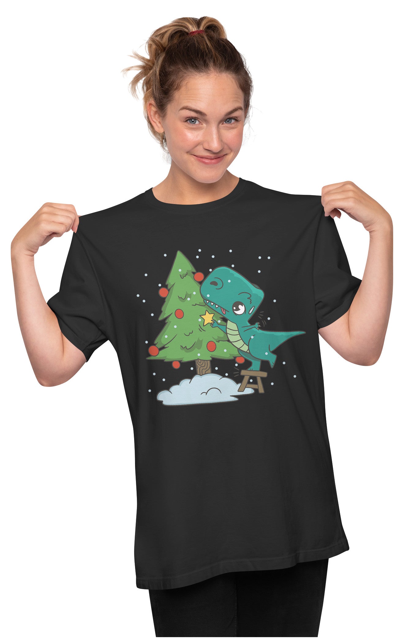 Kawaii T-Rex & Christmas Tree Oversized Unisex T-shirt