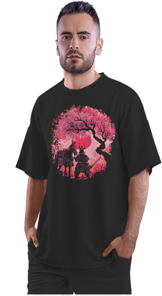Samurai Horse Red Moon Oversized Unisex T-shirt