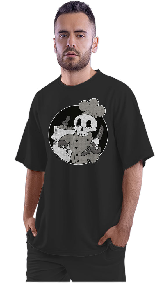 Skeleton Baker Retro Cartoon Oversized Unisex T-shirt