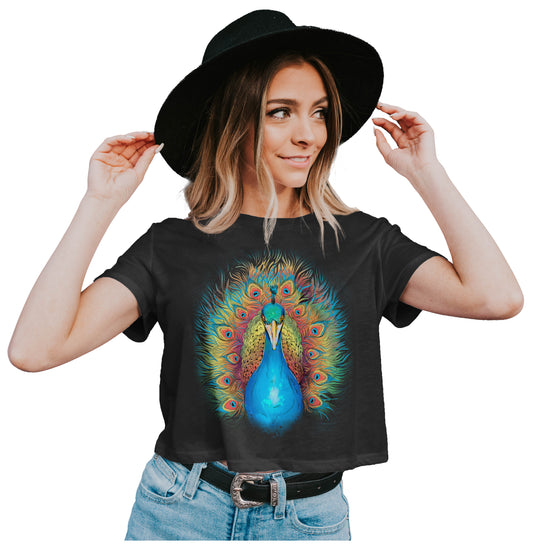 Beautiful Rainbow Peacock Illustration Crop Top