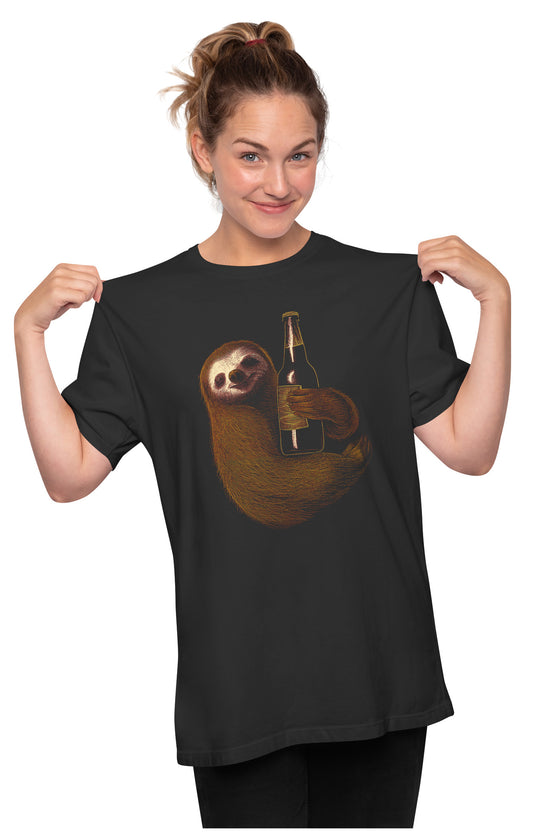 Sloth Hugging Beer Oversized Unisex T-shirt
