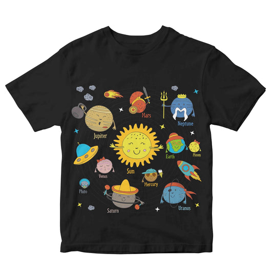 Solar System with Cartoon Planets Kids