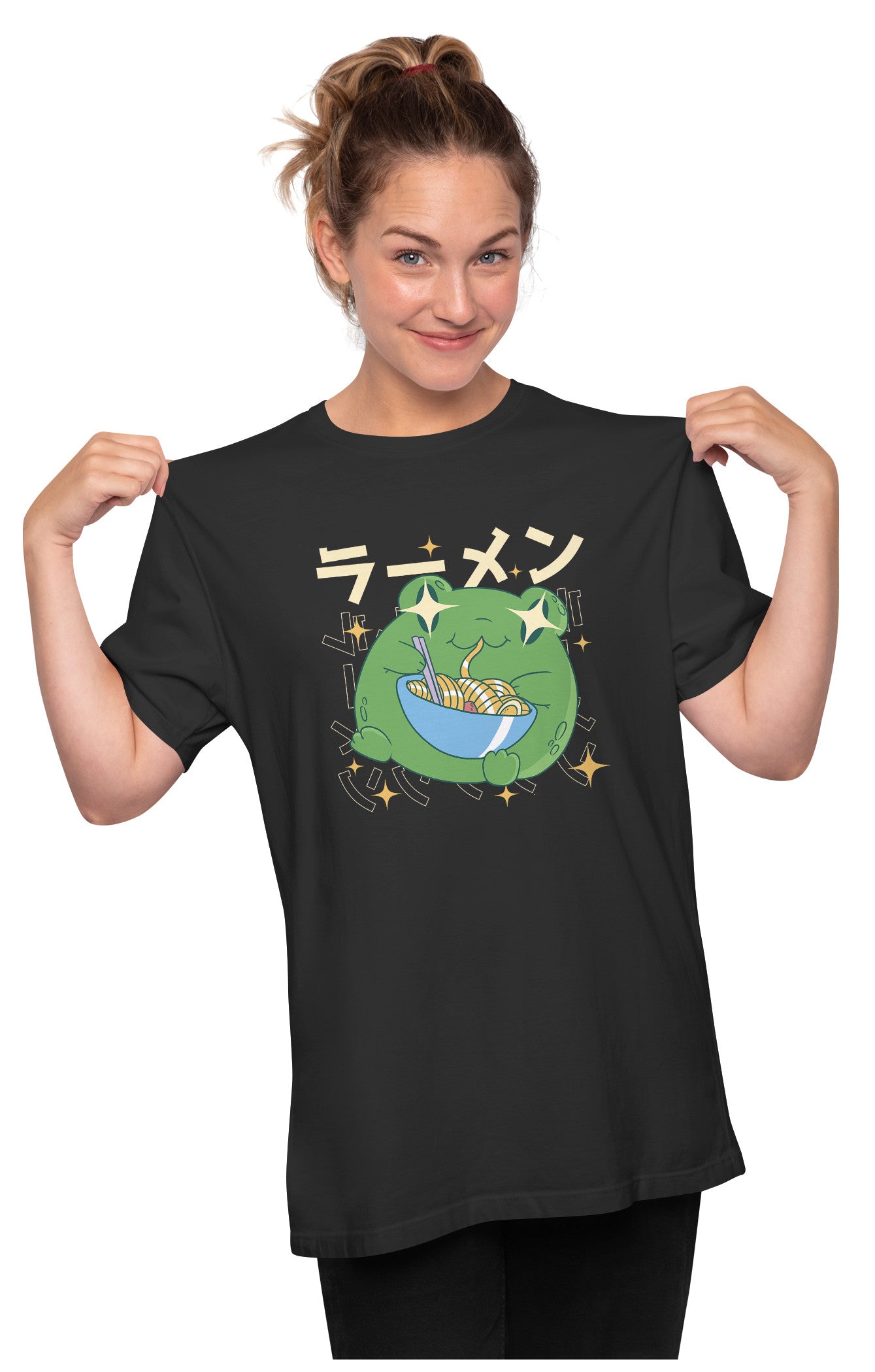 Kawaii Frog Eating Ramen Oversized Unisex T-shirt