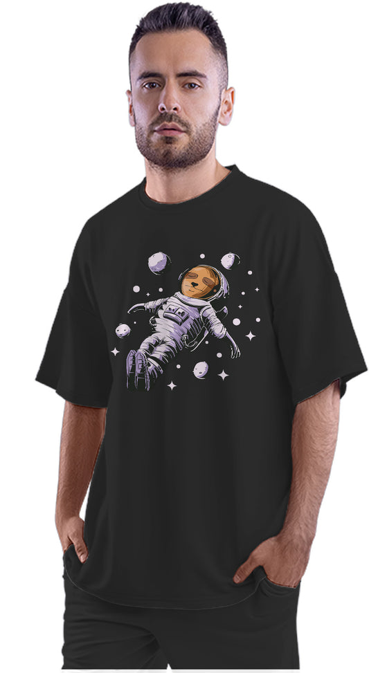Sloth Astronaut Floating Through Space Oversized Unisex T-shirt