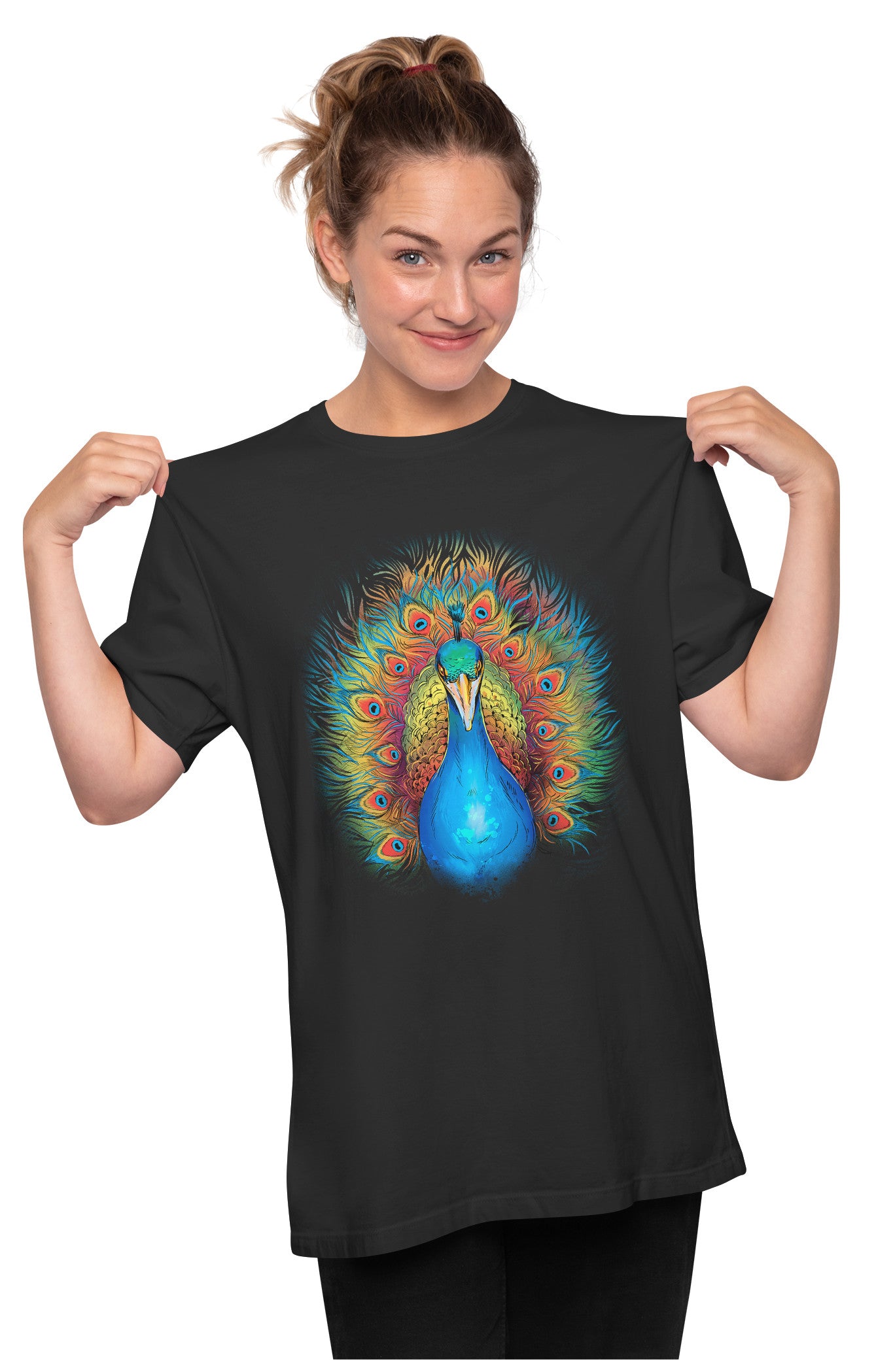 Beautiful Rainbow Peacock Illustration Oversized Unisex T-shirt