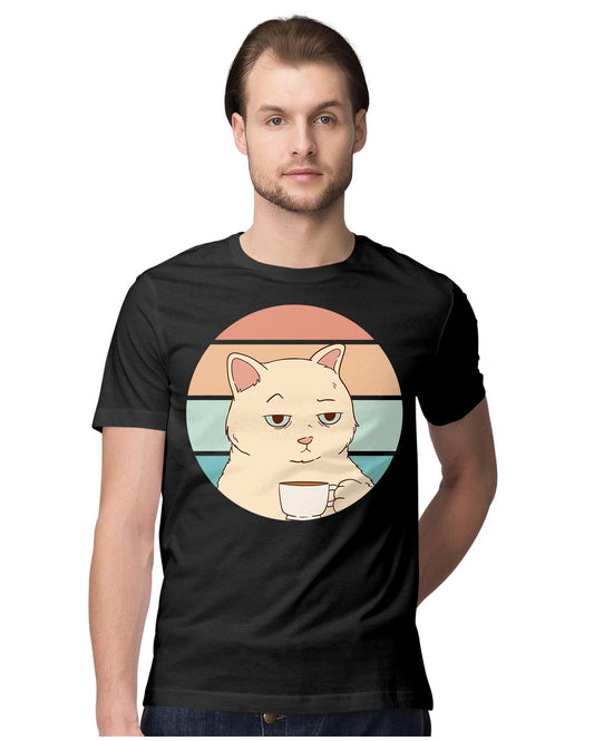 Bored Cat With Coffee - Retro Sunset