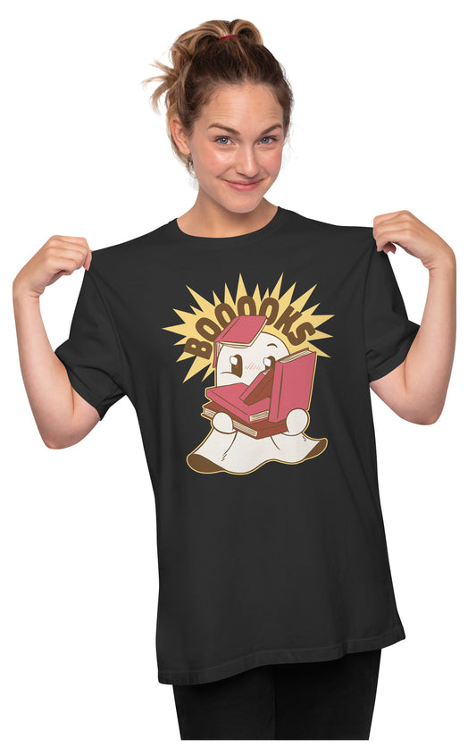 'Boooks' - Cute Ghost With Books Oversized Unisex T-shirt