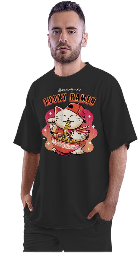 Lucky Ramen Cat Oversized Unisex T-shirt