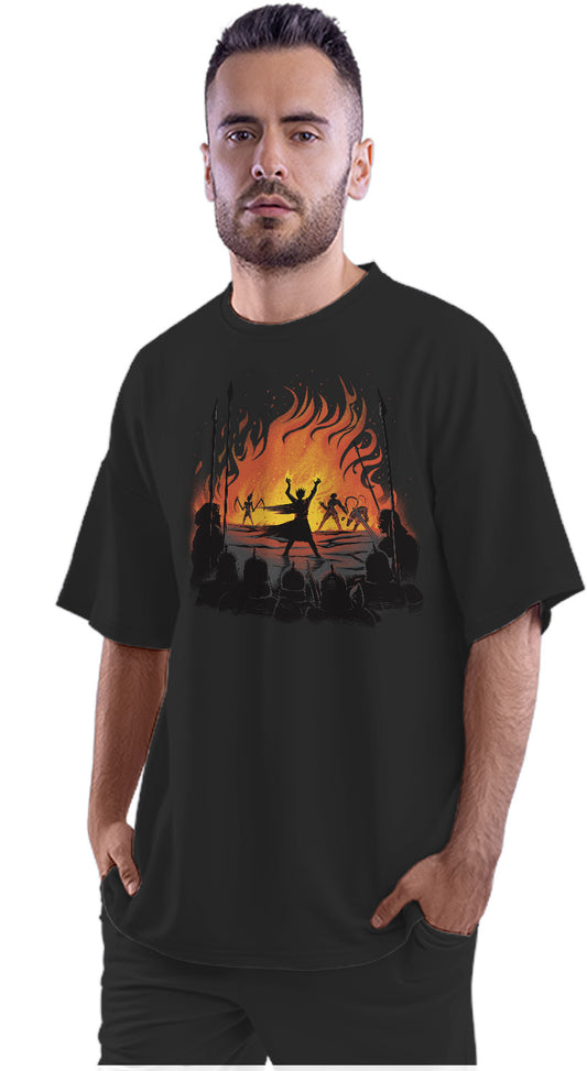 Wizard Casting Fire Wall Spell Oversized Unisex T-shirts