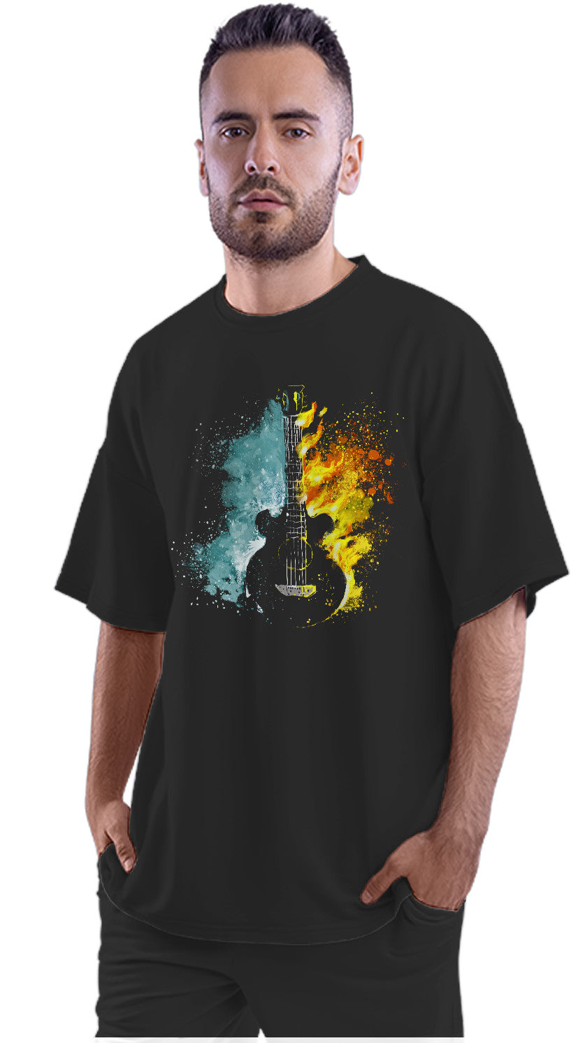 Fire & Water Electric Guitar Oversized Unisex T-shirt