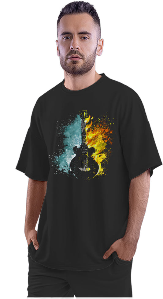 Fire & Water Electric Guitar Oversized Unisex T-shirt