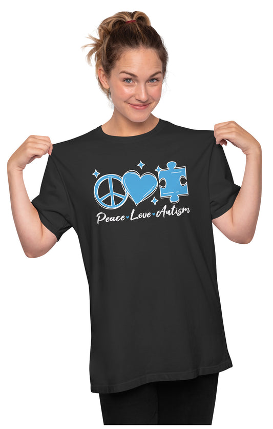 Peace, Love, Autism - Autism Awareness Oversized Unisex T-shirt