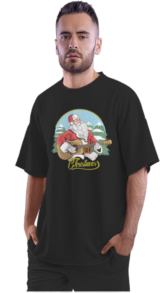 Santa Claus Playing Acoustic Guitar Oversized Unisex T-shirt