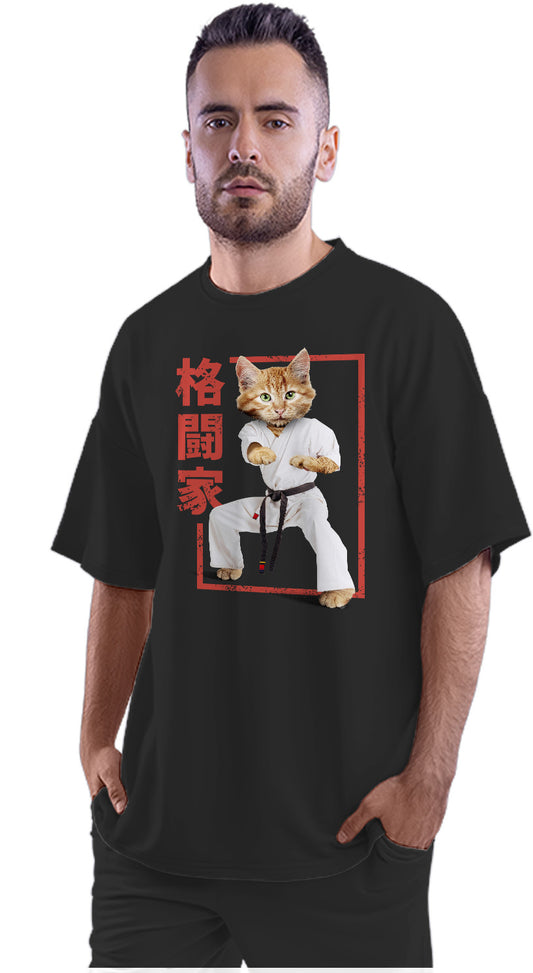 Black Belt - Karate Cat Oversized Unisex T-shirt