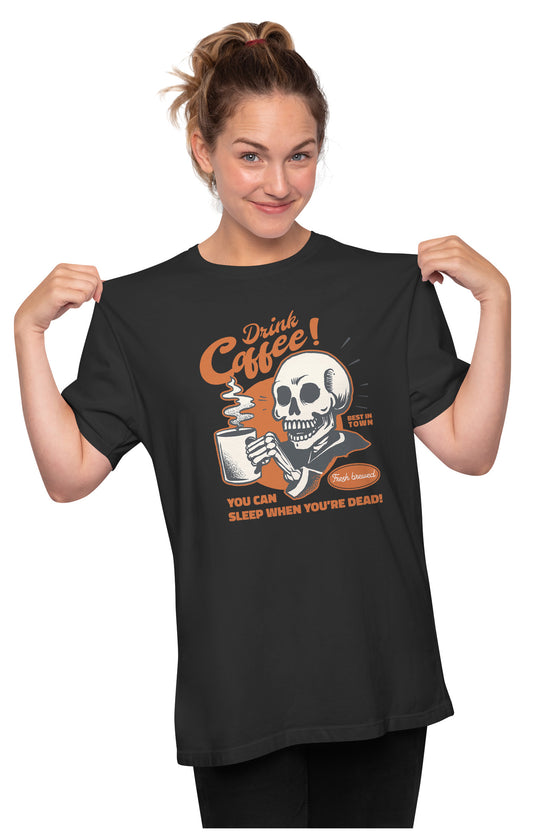Vintage Coffee Loving Skeleton - Funny Quote Oversized Unisex T-shirt