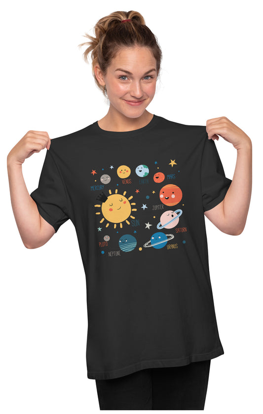 Solar System With Planet Names Oversized Unisex T-shirt