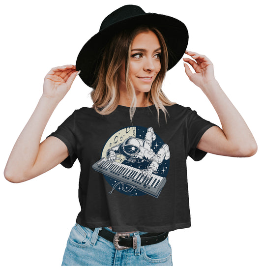 Astronaut Playing Keyboard In Space Crop Top