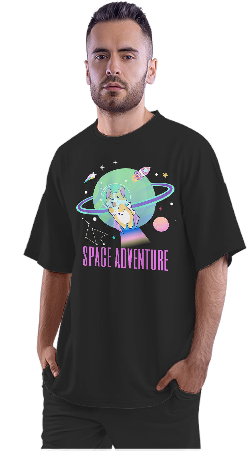 Space Adventure Corgi Astronaut Oversized Unisex T-shirt