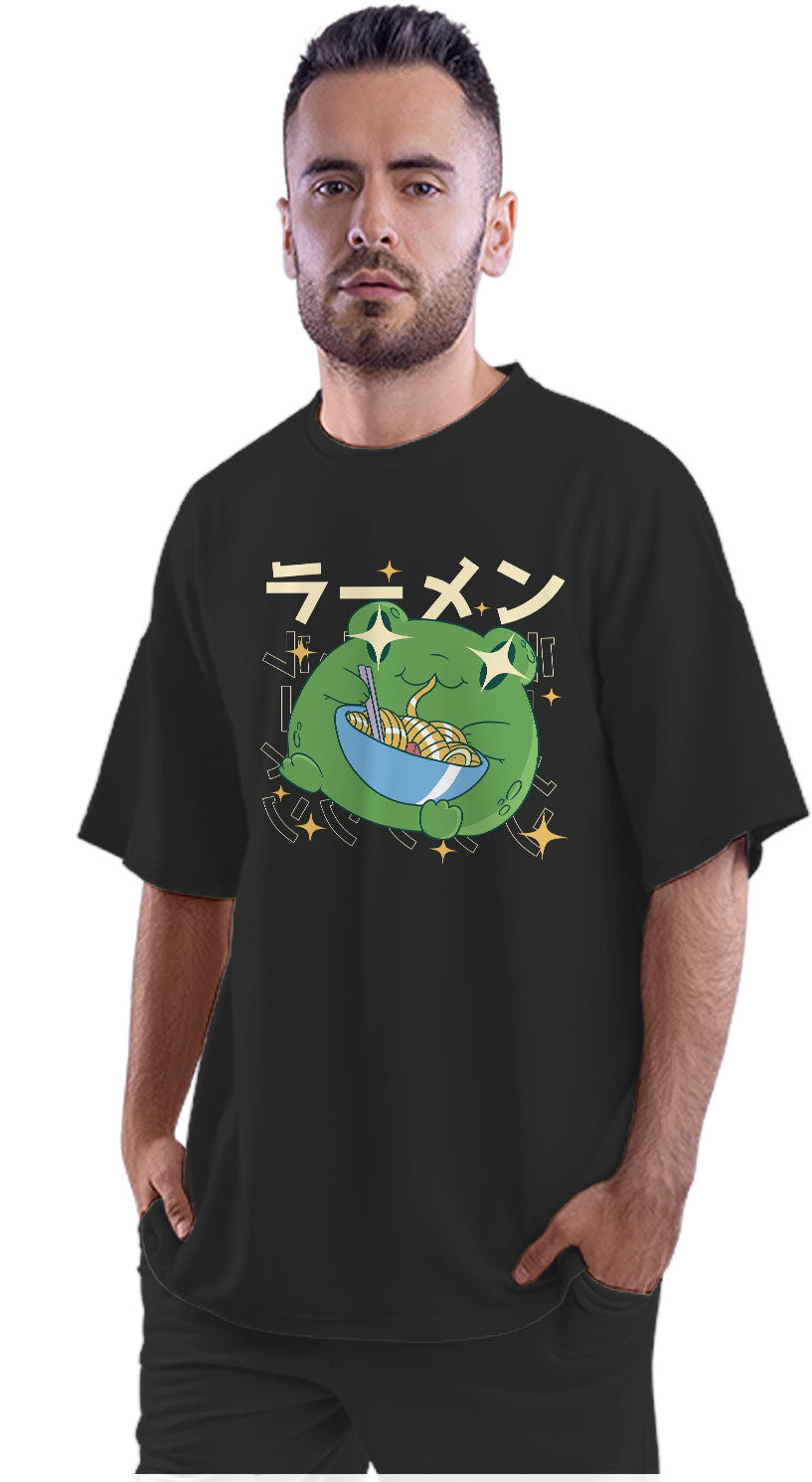 Kawaii Frog Eating Ramen Oversized Unisex T-shirt