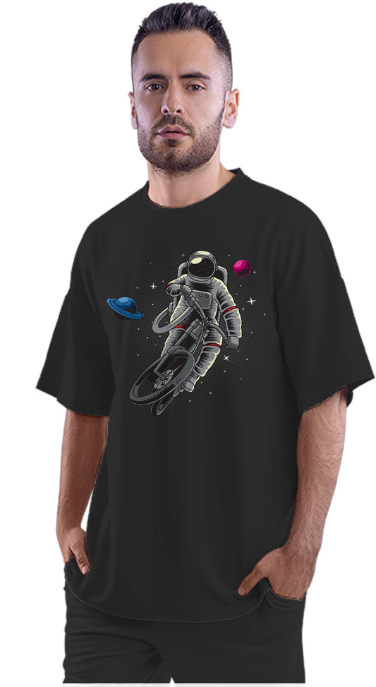 Astronaut Bicycling In Space Oversized Unisex T-shirt