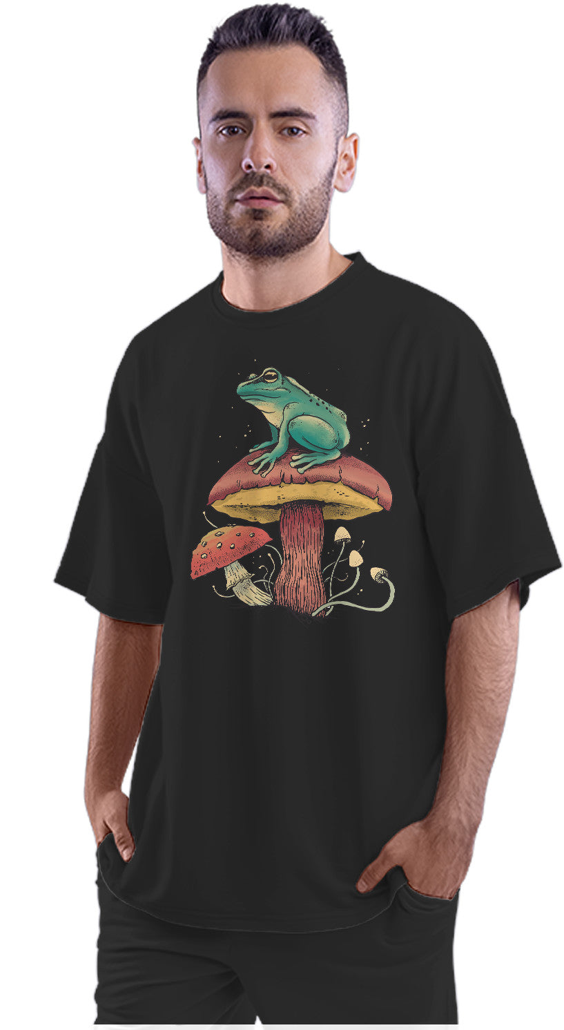 Forest Frog Perched Atop A Mushroom Oversized Unisex T-shirt