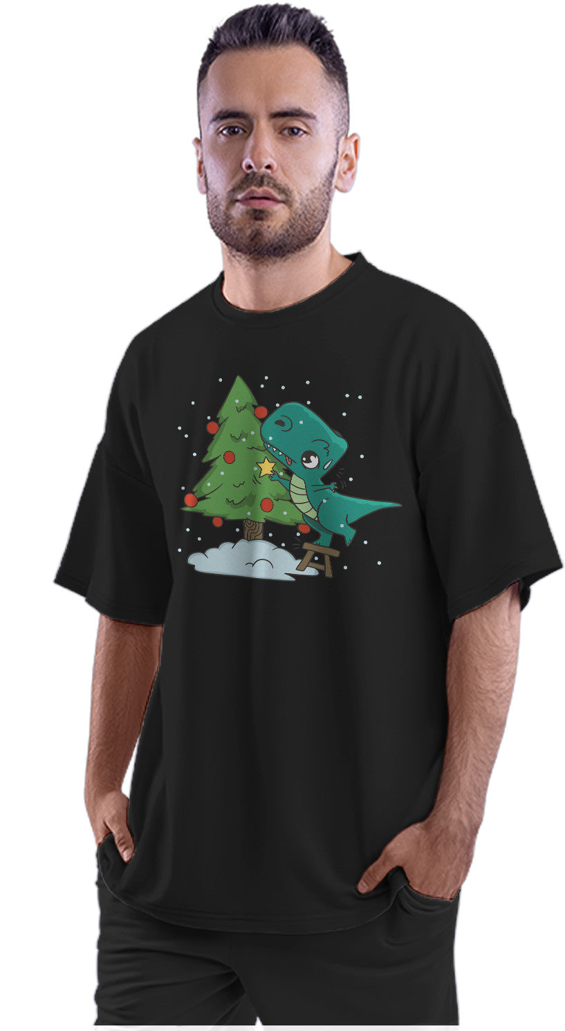 Kawaii T-Rex & Christmas Tree Oversized Unisex T-shirt