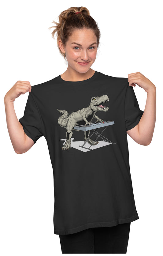 T-Rex Playing Piano - Dinosaur Pianist Oversized Unisex T-shirt