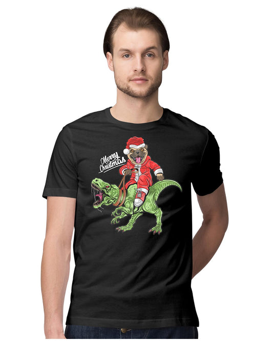 Christmas Pug Riding T-Rex - Merry Christmas & A Jurassic New Year