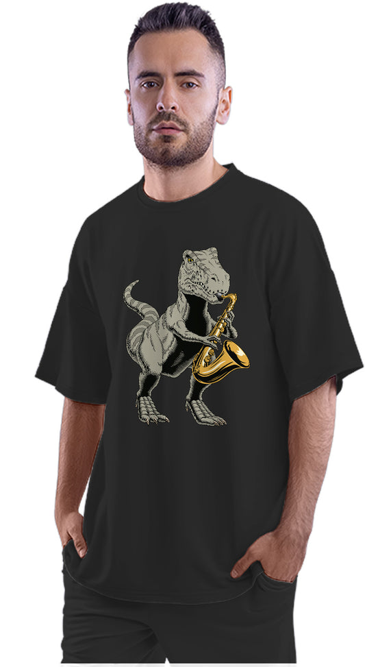 T-Rex Playing Saxophone Oversized Unisex T-shirt