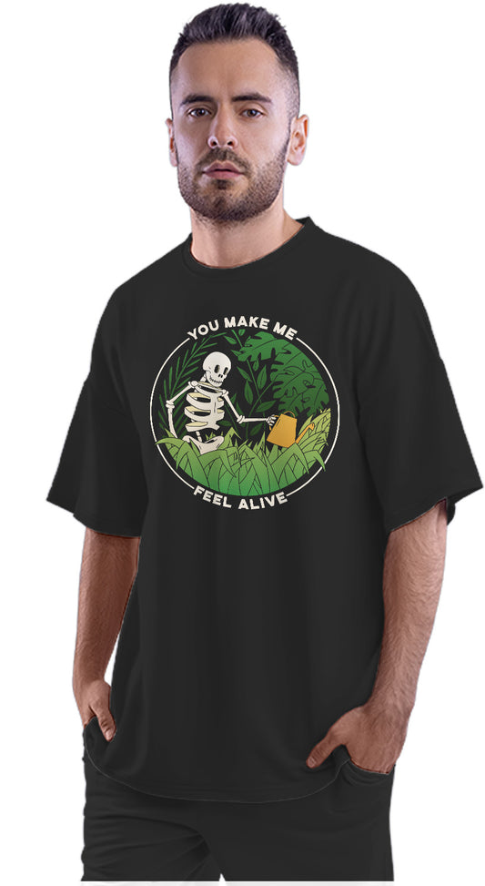 Skeleton Watering Plants Feeling Alive Oversized Unisex T-shirt