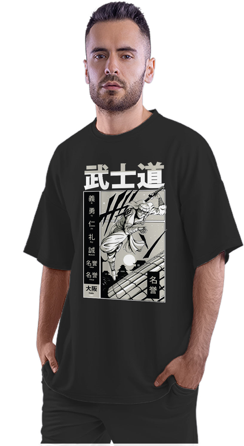 Samurai Ronin Jumping Manga Art Oversized Unisex T-shirt
