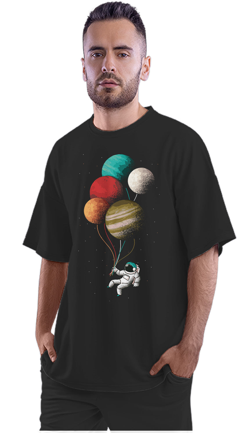 Astronaut With Balloon Planets Oversized Unisex T-shirt