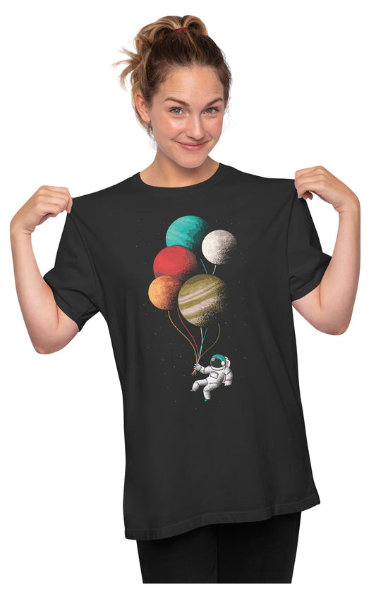 Astronaut With Balloon Planets Oversized Unisex T-shirt